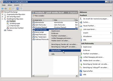 Postfach-Eigenschaften bearbeiten