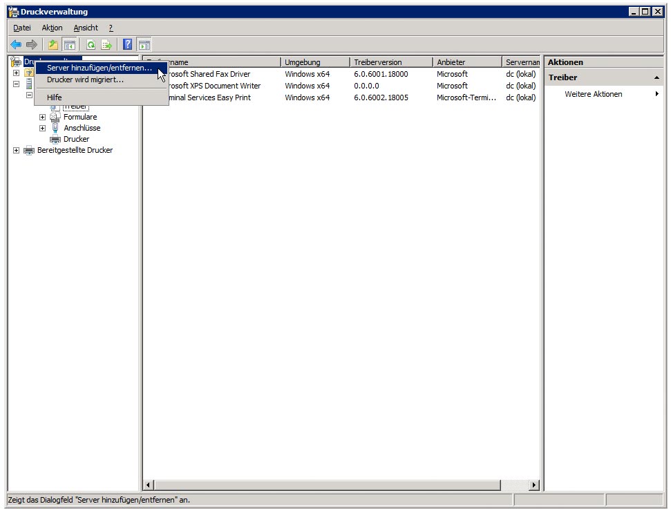 Druckverwaltung - Server hinzufügen