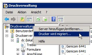 Druckverwaltung - Migration starten