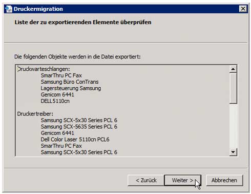 Druckverwaltung - Migration - Quellserverdaten auslesen