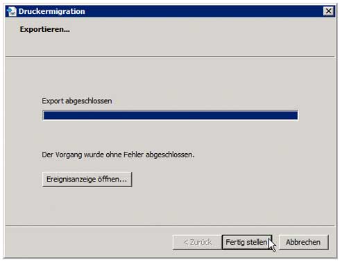 Druckverwaltung - Migration - Export abschließen