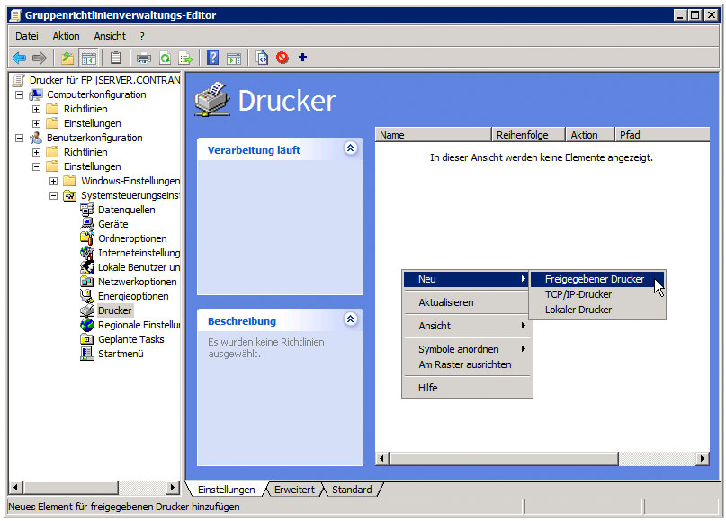 Druckverwaltung - Gruppenrichtlinie zur Druckerverteilung anlegen - Drucker hinzufügen