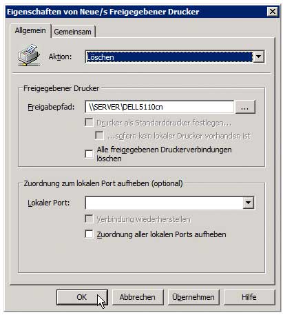 Druckverwaltung - Gruppenrichtlinie zur Druckerverteilung anlegen - Drucker zum Löschen hinzufügen